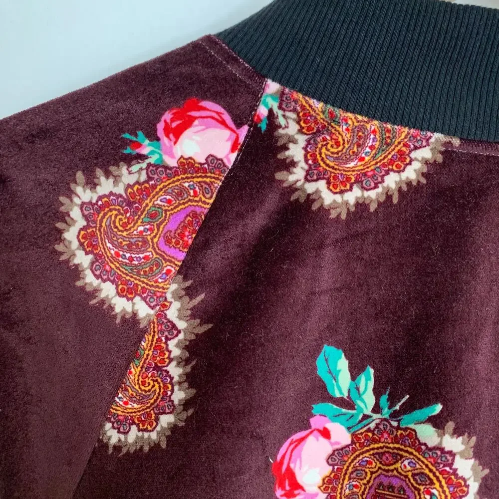 Moon & Nomad Mixed Emotions Velvet Bomber Jacket Burgundy Purple Fringe Medium - Picture 4 of 14